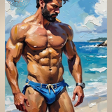 Beach Body Heat Art Print, Textured Male Physique, Summer Erotica