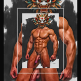 Gay Erotic Art Print | Muscular Male Nude with Dragon Mask | Digital Fantasy Wall Art | Sexy Homoerotic Artwork | 4 Sizes Available