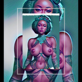 Erotic Art Print | Curvy Black Woman in Lacy Green Lingerie | Sensual Digital Painting | Sexy Boudoir Wall Art | 4 Sizes