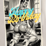 Adult Greeting Card | Happy Birthday Leather Butt Hunk | Cheeky BDSM Pose | Gay Erotic Humor | Single or 5-Pack
