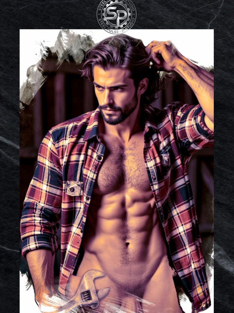 Rugged Flannel Tease Art Print | Sexy Handyman Male Wall Art | LGBTQ+ Decor | SteelPulseMStudio