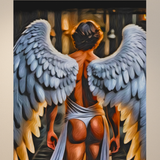 Winged Seraph's Stride Art Print | Angelic Male Figure Wall Art | Mythic LGBTQ+ Decor | SteelPulseMStudio