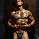 Gay Erotic Art Print | Muscular Man with Twin Snakes Tattoo | Sensual Male Nude Fantasy | Homoerotic Occult Wall Art | 4 Sizes