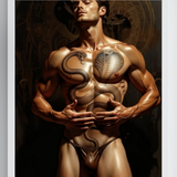 Gay Erotic Art Print | Muscular Man with Twin Snakes Tattoo | Sensual Male Nude Fantasy | Homoerotic Occult Wall Art | 4 Sizes