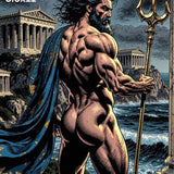 Poseidon Greek Mythology Comic Art Print, God of the Sea Wall Decor, Muscular Poseidon Trident Illustration, Ancient Greece Parthenon Poster