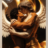 Gay Erotic Art Print | Angelic Lovers Embracing & Kissing | Muscular Winged Homoerotic Fantasy | Celestial Male Nude Wall Art | 4 Sizes