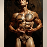 Gay Erotic Art Print | Muscular Man with Twin Snakes Tattoo | Sensual Male Nude Fantasy | Homoerotic Occult Wall Art | 4 Sizes