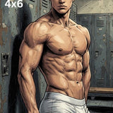 Manga Locker Room Print, Muscular Asian Man, Comic Fitness Art, Wall Decor