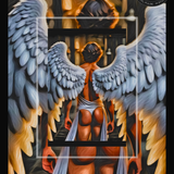 Winged Seraph's Stride Art Print | Angelic Male Figure Wall Art | Mythic LGBTQ+ Decor | SteelPulseMStudio
