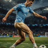 Soccer Player Fine Art Print, Muscular Footballer Impasto Oil Painting Poster, Athletic Soccer Star Wall Decor, Manchester Sports Fan Art