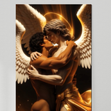 Gay Erotic Art Print | Angelic Lovers Embracing & Kissing | Muscular Winged Homoerotic Fantasy | Celestial Male Nude Wall Art | 4 Sizes