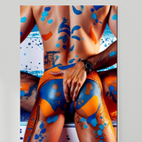 Gay Erotic Body Paint Art Print: Sensual Male Couple, Colorful Wall Decor