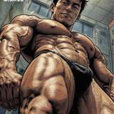 Anime Bodybuilder Print, Muscular Manga Man, Low Angle Locker Room Wall Art