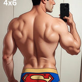Superman Underwear Mirror Selfie Art Print, Muscular Male Back Superhero Wall Decor, Comic Style Guy Portrait, Modern Hero Fine Art Poster