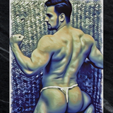 Erotic Art Print | Muscular Male Flex Back | Blue Tonal Gay NSFW Art | Jockstrap Figure Print | 4 Sizes