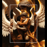Gay Erotic Art Print | Angelic Lovers Embracing & Kissing | Muscular Winged Homoerotic Fantasy | Celestial Male Nude Wall Art | 4 Sizes