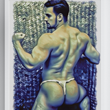 Erotic Art Print | Muscular Male Flex Back | Blue Tonal Gay NSFW Art | Jockstrap Figure Print | 4 Sizes