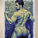 Erotic Art Print | Muscular Male Flex Back | Blue Tonal Gay NSFW Art | Jockstrap Figure Print | 4 Sizes