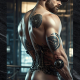 Cyberpunk Male Portrait Art Print, Tattooed Sci-Fi Man Wall Decor