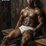 Black Male Impasto Oil Painting Print, Muscular Athletic Figure Wall Decor