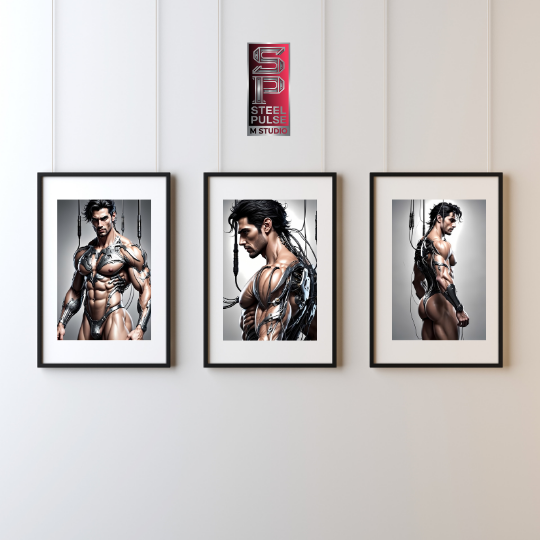 Wired — Cyberpunk Male Figure Triptych Art Print Set
