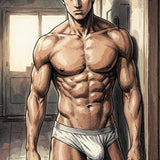 Anime Warrior Wall Art, Muscular Manga Man Print, Intense Comic Style Poster, Athletic Masculine Room Decor