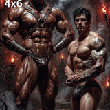 Viking Rune Warriors Fantasy Art Print, Muscular Men Dungeon Wall Decor, Dark Gothic Leather Harness Portrait, Mythological Male Fine Art