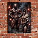 Viking Rune Warriors Fantasy Art Print, Muscular Men Dungeon Wall Decor, Dark Gothic Leather Harness Portrait, Mythological Male Fine Art