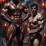 Viking Rune Warriors Fantasy Art Print, Muscular Men Dungeon Wall Decor, Dark Gothic Leather Harness Portrait, Mythological Male Fine Art