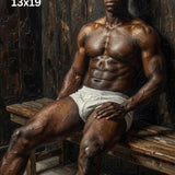 Black Male Impasto Oil Painting Print, Muscular Athletic Figure Wall Decor