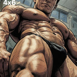 Anime Bodybuilder Print, Muscular Manga Man, Low Angle Locker Room Wall Art