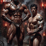 Viking Rune Warriors Fantasy Art Print, Muscular Men Dungeon Wall Decor, Dark Gothic Leather Harness Portrait, Mythological Male Fine Art