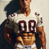 Oil Painting Football Player Print, Athletic Jock Jersey Art