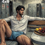 Manga Locker Room Art, Athletic Man Comic Poster, Masculine Wall Decor Print
