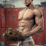 Muscular Baseball Player Print, Manga Locker Room Wall Art, Athletic Comic Illustration