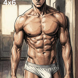 Anime Warrior Wall Art, Muscular Manga Man Print, Intense Comic Style Poster, Athletic Masculine Room Decor