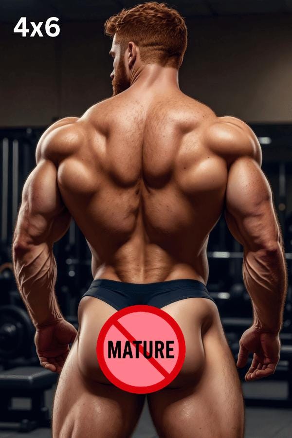 Muscular Redhead Man Gym Photo Print, Athletic Ginger Bodybuilder Back Wall Decor, Handsome Bearded Male Portrait Poster