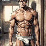 Anime Warrior Wall Art, Muscular Manga Man Print, Intense Comic Style Poster, Athletic Masculine Room Decor