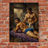 Masculine Impasto Oil Painting Print, Vintage Bathhouse Sauna Art Poster
