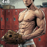 Muscular Baseball Player Print, Manga Locker Room Wall Art, Athletic Comic Illustration