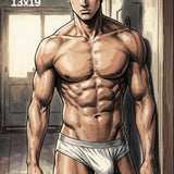 Anime Warrior Wall Art, Muscular Manga Man Print, Intense Comic Style Poster, Athletic Masculine Room Decor