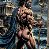 Poseidon Greek Mythology Comic Art Print, God of the Sea Wall Decor, Muscular Poseidon Trident Illustration, Ancient Greece Parthenon Poster