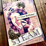 Handmade NSFW Steampunk Birthday Card, Alloy Gear Accents