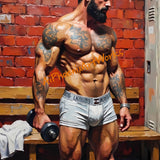 Iron Flesh Gym Art Print: Tattooed Male Erotic Fitness Poster
