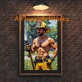 Firefighter Art Print Set: Heroic Muscle Pin-Up Decor
