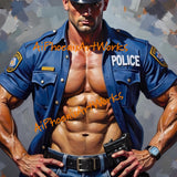 Sexy Policeman Wall Art PRINT | Male Pin-Up Painting, Modern Gay Art Decor | AiPhoenixArtWorks