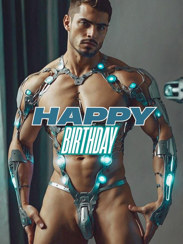 Happy Birthday Card | Male Nude Sci-Fi Fantasy Artwork | Gay Greeting Card PRINT | Mature Content | Single or 5-Pack