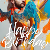 Happy Birthday Greeting Card | Male Nude Art with Wings PRINT | Colorful Gay Birthday Card | Mature Content | Single or 5-Pack