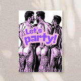 Mature Greeting Card | Let’s Party Nude Male Art Print | Funny Gay Birthday or Celebration Card | Single, 5-Pack, 10-Pack Options