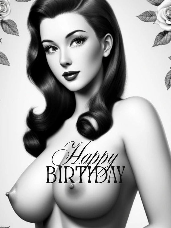 Pin-Up Birthday Card: Glossy Black & White Art Greeting Card